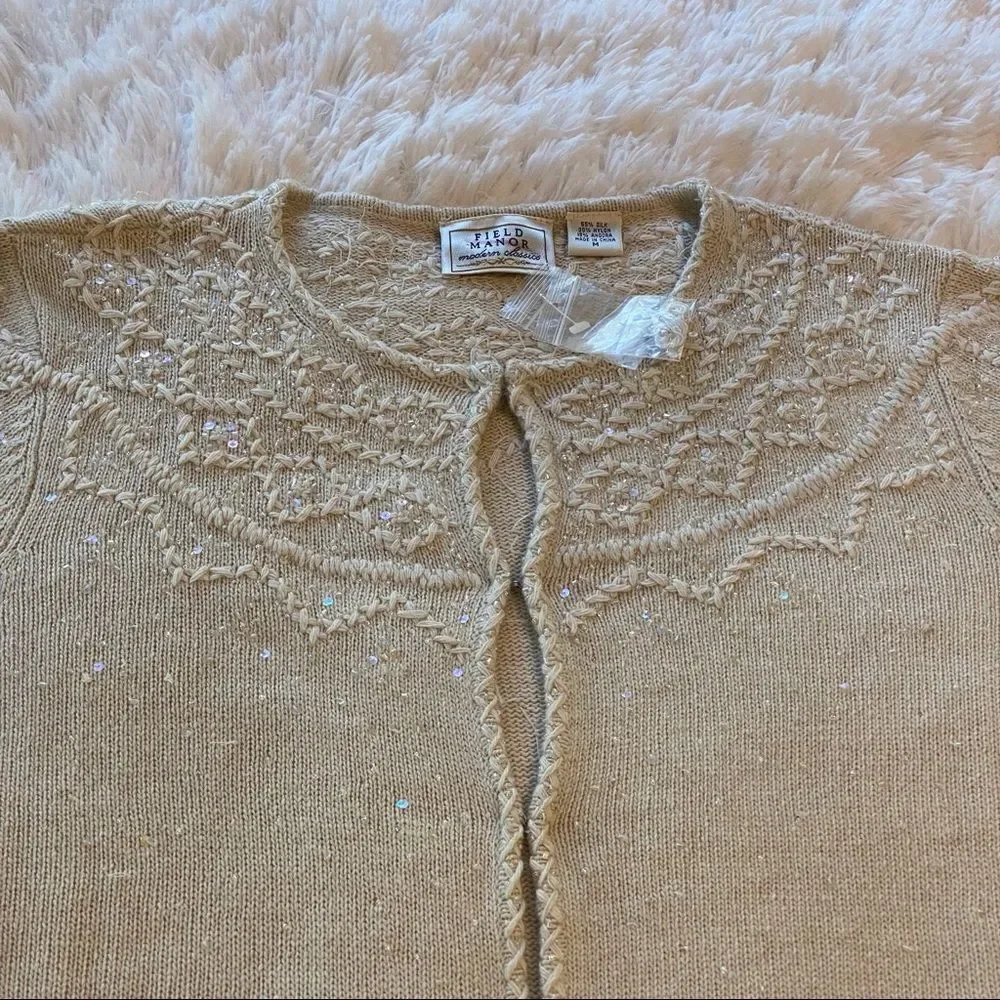 Field Manor Cream Cardigan With Beads And Sequins Size Medium